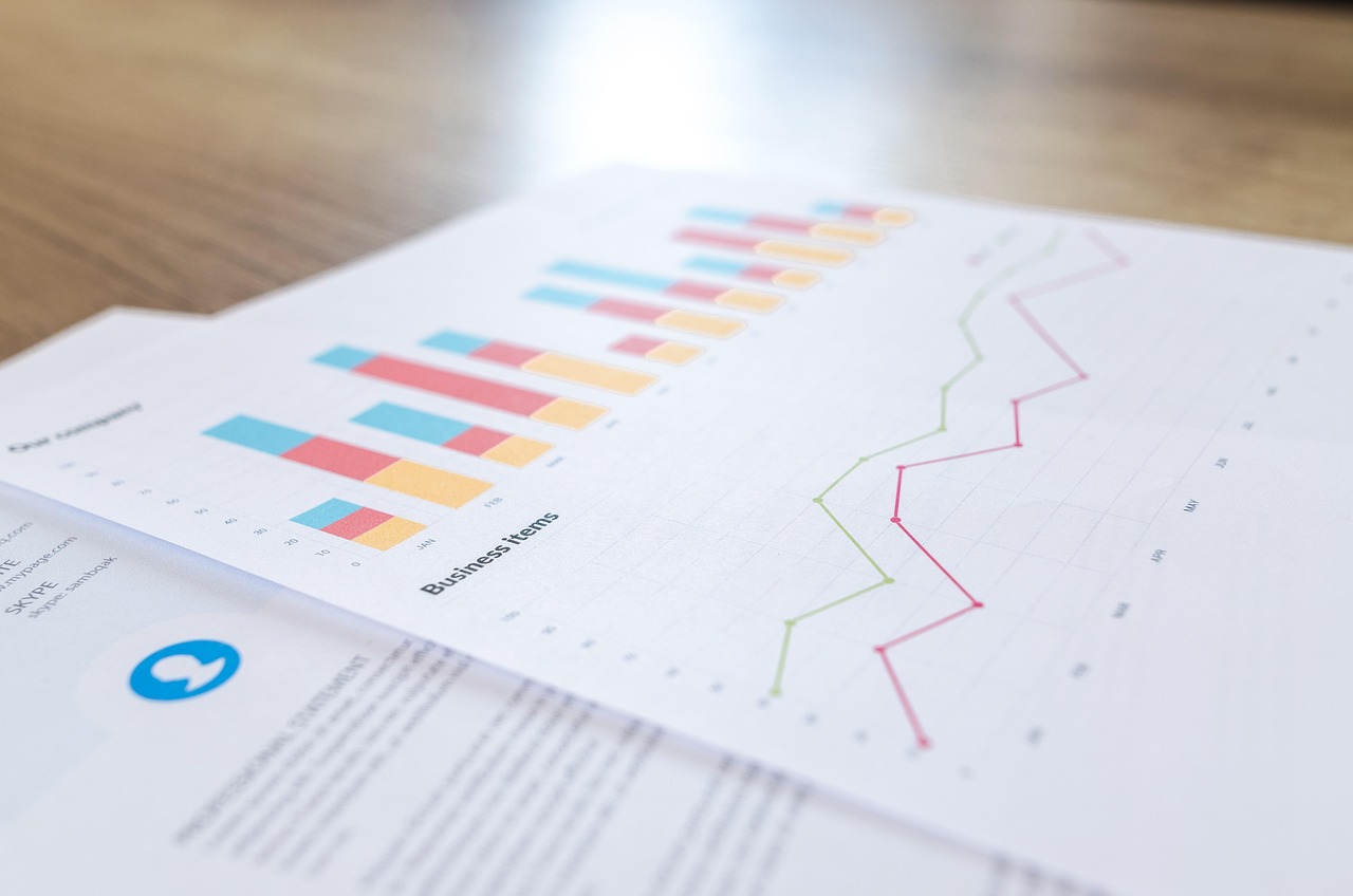 Colorful investment charts showing asset allocation and portfolio growth